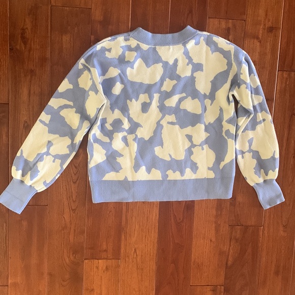Halogen NORDSTROM Blue & White Abstract Cropped Sweater Long Sleeve Size M - Picture 7 of 10